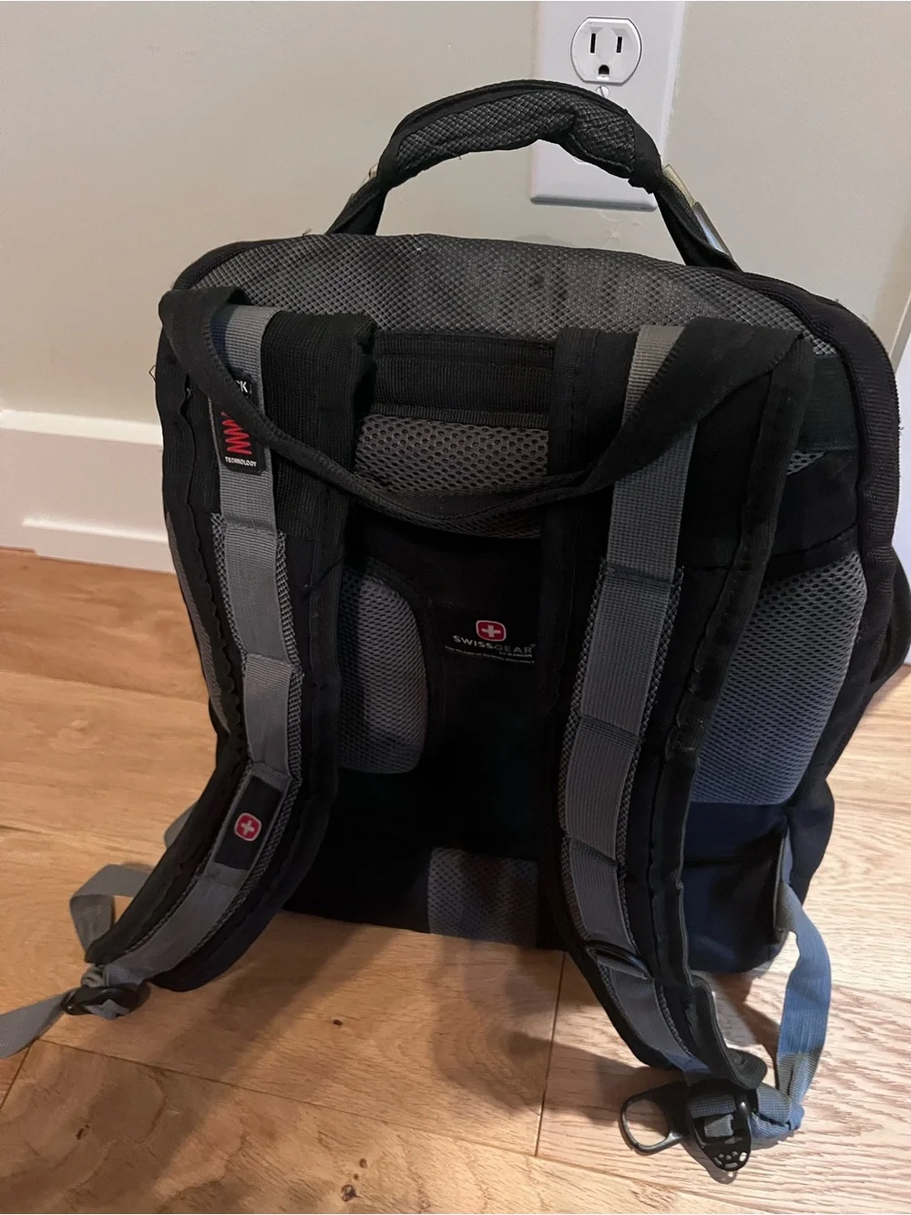 K-Swiss Black Gray Backpack with Red Accent